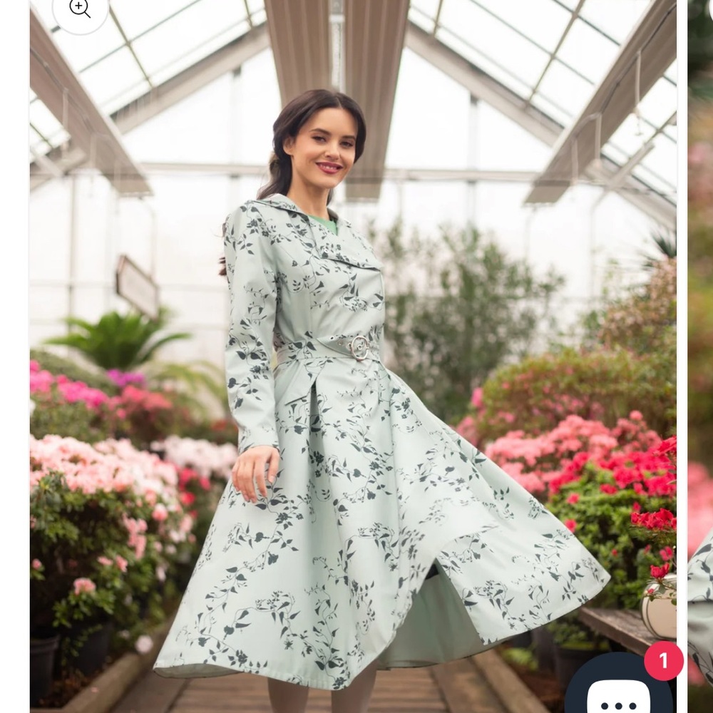 Floral Print Midi Rain Coat in Mint Green